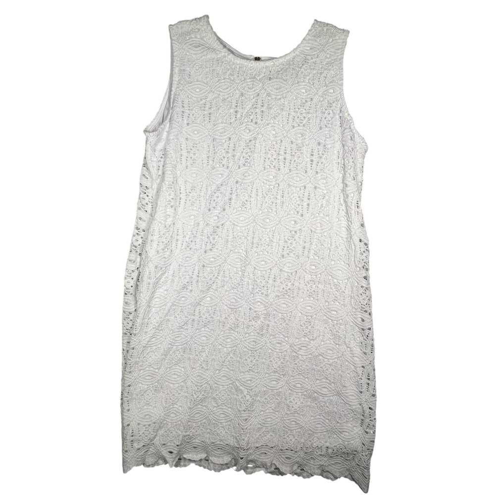 RN Studio by RONNI NICOLE White Lace Overlay Sleeveless Sheath Dress Women's 14P